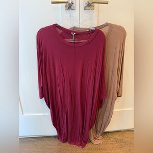 Set of 2 Cozy Cocoon Long Sleeve Dresses - Burgundy and Tan - MOA Collection ❤️